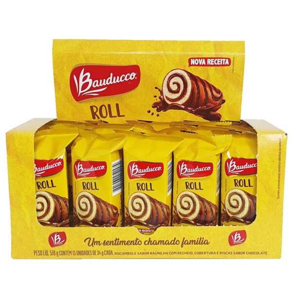 Bolinho Roll Recheio Chocolate Bauducco Display C/15un